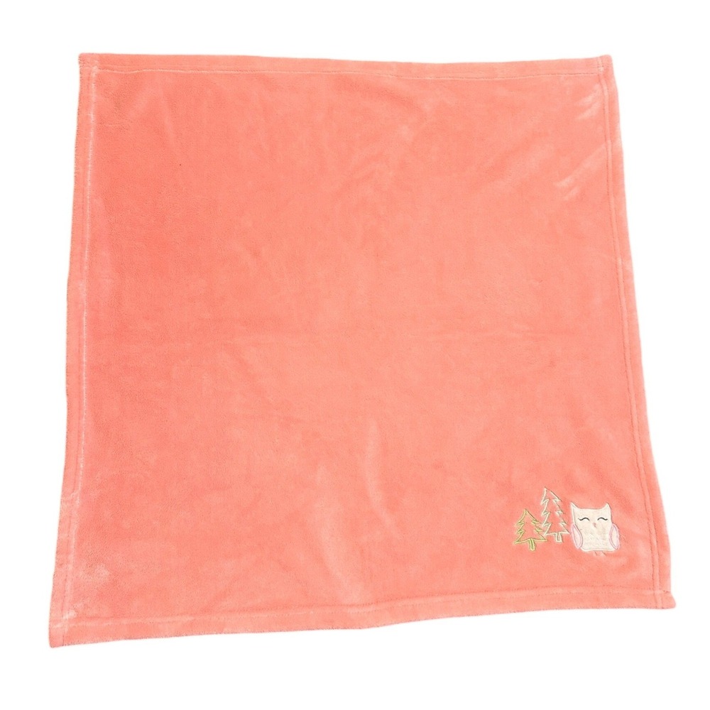 Cloud Island Baby Blanket Owl Pine Trees Coral Pink Plush Fleece Lovey 30x30 Toy